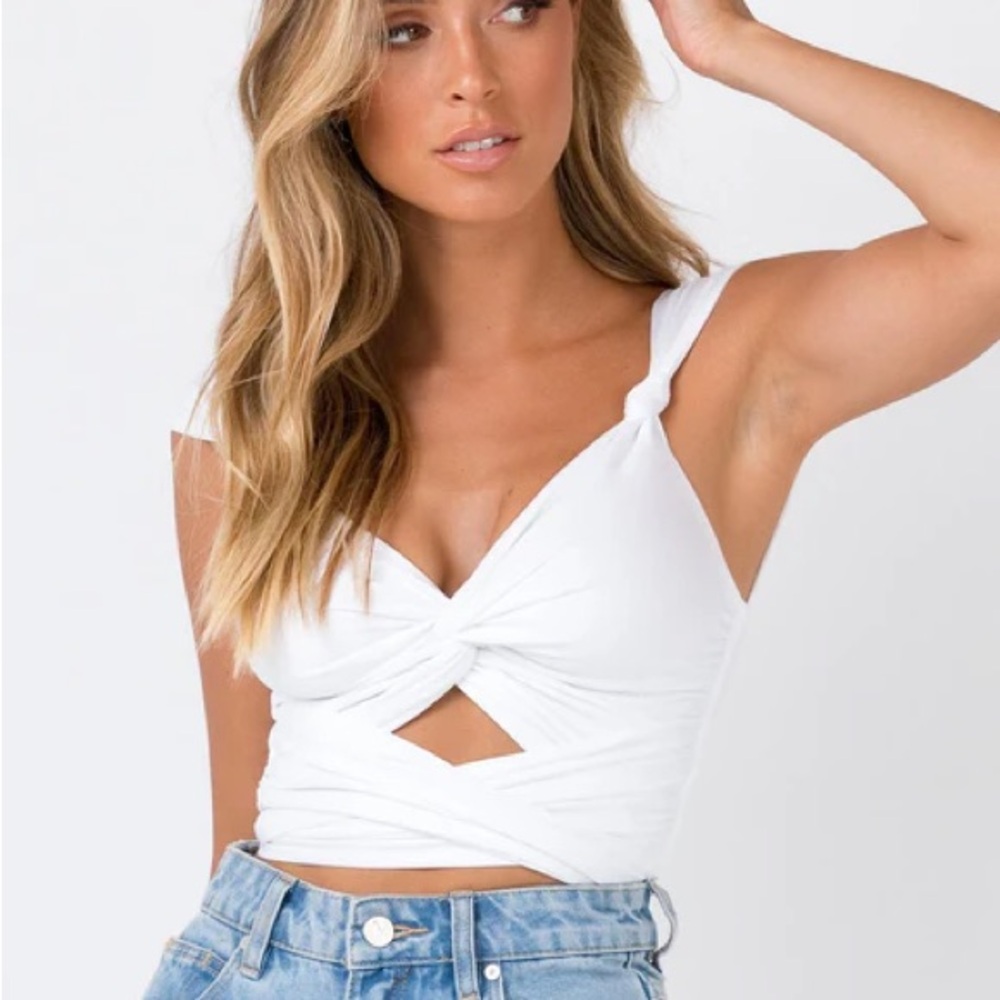 Princess Polly White Twist Front Crop Top